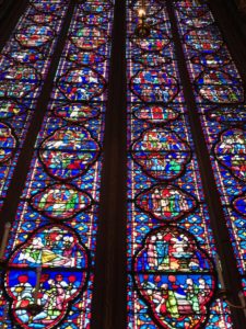 The stained glass windows at Saint Chapelle Chapel in Paris